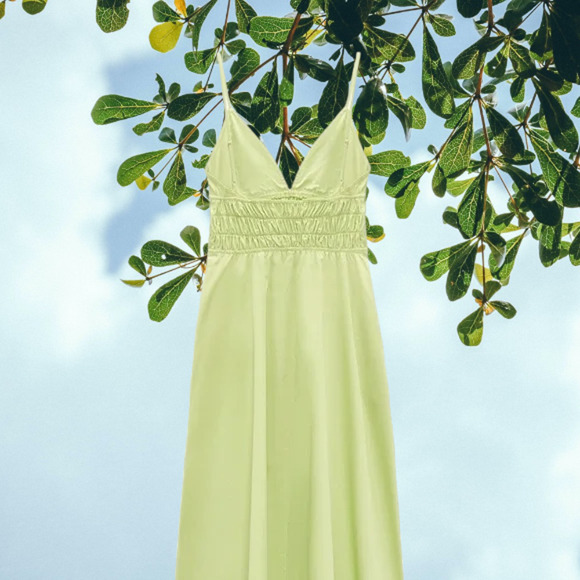 NWT - ZARA Lime Green Poplin Spring/Summer Dress Size: M - Picture 4 of 4